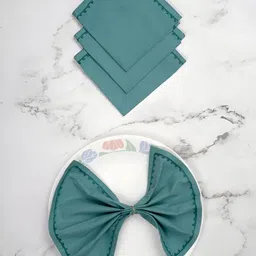 Ratan Cart 4-Pcs Teal Blue Embroidered Cotton Table Napkins-37