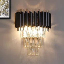 GAUVIK Black & Transparent Textured Metal Frustum Shaped 3 Layerd Wall Lamp-4