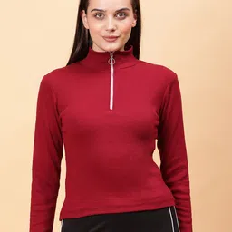 Chemistry Women Ribbed Mandarin Collar Pure Cotton Fitted Top-image-24