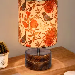 Homesake Red Printed Wood Contemporary Cylindrical Shaped Table Lamp-11