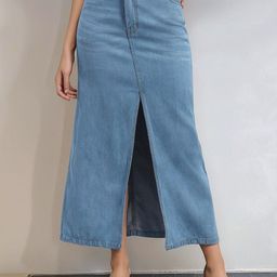 Mast & Harbour Women A-Line Denim Maxi Skirt-image-52