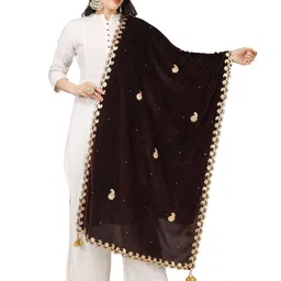 A R SILK DUPATTA HUB Ethnic Motifs Embroidered Gotta Patti Velvet Dupatta-picture-34