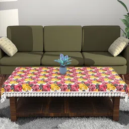 Kuber Industries White & Pink Floral Printed Waterproof 4-Seater Table Cover-30
