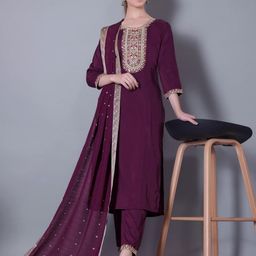 Ethnic Motifs Embroidered Thread Work Straight Kurta with Palazzos & Dupatta-picture-8