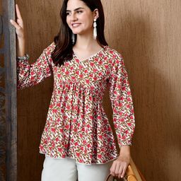 Anouk Rustic Floral Print Puff Sleeves Cotton Empire Top-picture-43