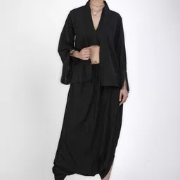 KOVET Satin V-Neck Bralette Top & Parachute Trouser With Shrug Co-Ord Set-image-41