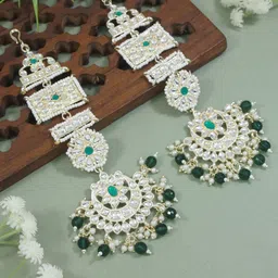 I Jewels Gold Plated Kundan Studded Contemporary Chandbali Earrings-24