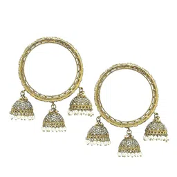 FEMMIBELLA Set Of 2 Gold-Plated CZ Studded & Beaded Bangles image 4