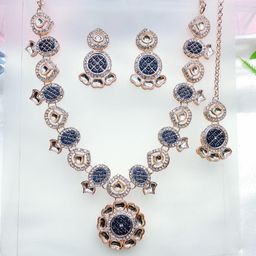 VATSALYA creation Alloy Gold- plated Blue Jewellery Set-image-59