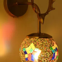 SOMIL White & Multicoloured Textured Glass Spherical Shaped Wall Lamp-30