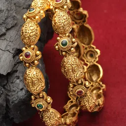 PANASH Set Of 2 24 CT Gold-Plated Handcrafted Antique Bangles-20