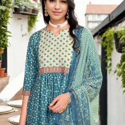 Anouk Women Ethnic Motifs Printed Pleated Kurta with Trousers & With Dupatta image 2