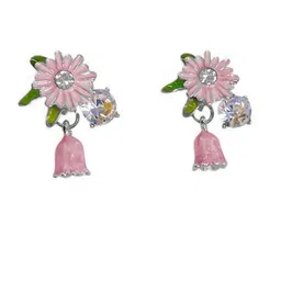 FIMBUL Silver-Plated Crystals Studded Floral Shaped Drop Earrings-image-77