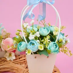 Interiors & More Blue Peony Bloom Basket Artificial Flower With Pot-17