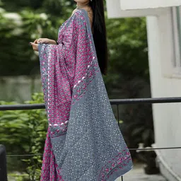 Anouk Rustic Floral Bagru Saree image 5