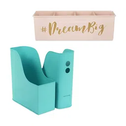 Living With Elan 3-Pcs Green & Pink Metal Organizer File Holder-15