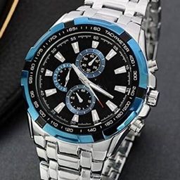 SZN Men Embellished Dial & Stainless Steel Straps Analogue Watch Blue Ring Silver Chrono-38