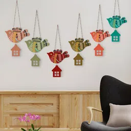 ArtVibes 6-Pcs Green & Orange Coloured Flying Birds Wooden Wall Hangings-image-52