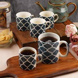 Aura Blue Ethnic Motifs Printed Ceramic Glossy Mugs Set of Cups and Mugs-image-60