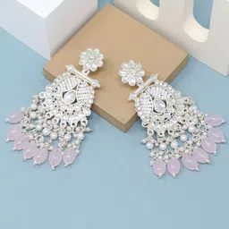 BELWICK Silver-Plated Kundan Studded And Beaded Contemporary Shaped Drop Earrings-53