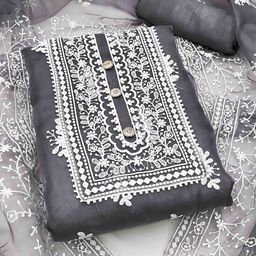 KALINI Embroidered Organza Unstitched Dress Material-image-20