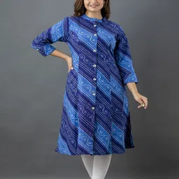 ROPADEMODA Women Bandhani Printed Mandarin Collar Roll-Up Sleeves Regular Straight Kurta-picture-15