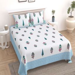 Bombay Spreads Blue & White Floral Cotton 180 TC King Bedsheet Set 2.74 m X 2.20 m-image-94