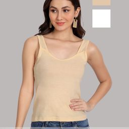 Aimly White Beige Pack of 2 Cotton Shoulder Straps Spaghetti Camisoles-picture-37