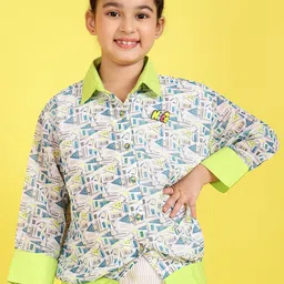 Miss & Chief Geometric Print Applique Georgette Shirt Style Top-33