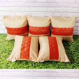 Pink Parrot Red & Cream-Coloured Set of 5 Ethnic Motifs Square Cushion Covers-6