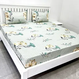 ohello Steel Floral 300 TC King Bedsheet with 2 Pillow Covers-32