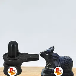 DARIDRA BHANJAN Black 2 Pieces Shivling & Nandi Marble Religious Idol Showpiece-47
