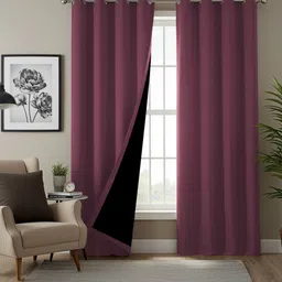 URBAN SPACE Mauve & Black 2 Pieces Black Out Long Door Curtains-image-42