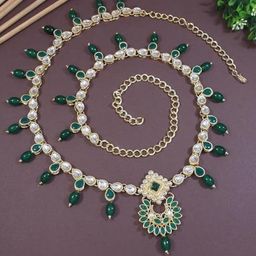 I Jewels Gold Plated Stone Studded Waist Chain-image-20