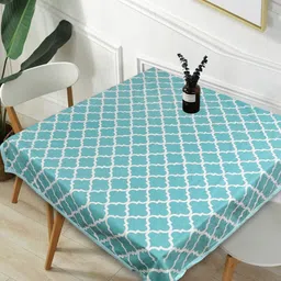 Texstylers Blue & White Geometric Printed Anti-Slip Cotton 4-Seater Table Cover-17