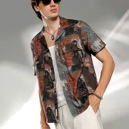 Campus Sutra Men Comfort Cuban Collar Abstract Printed Oversized Casual Shirt-image-76