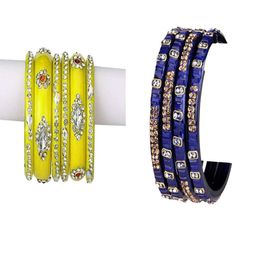 SOMIL Set of 10 Yellow Alloy Artificial Stones & Beads Bangles-image-90