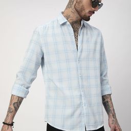 VASTRADO Men Bluey Mini Plaid Checks Seersucker Shirt-image-38