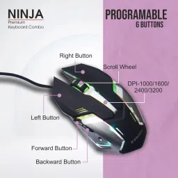 zebion Ninja Premium RGB Backlit Gaming Keyboard Metal Body & Mouse with 6 Button Combo Set image 4