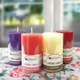 Rose, Strawberry, Jasmine, Lavender Scented Pillar Candle Set of 4 Fragrance Wax Candle-image-4