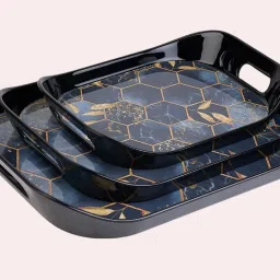 Modern Serving Tray Set of 3 Glossy Finish Tray-image-141
