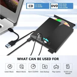microware 7 in1 External CD/DVD Drive USB 3.0/Type C, for PC Windows 7/8/10/11/Linux/MacOS External DVD Writer image 2