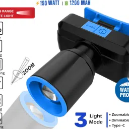 100W Rechargeable Head Lamp With 3 Mode Light Zooming With Head Adjustable LED Torch-0