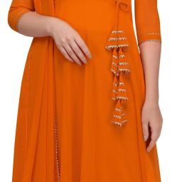 Women Solid Georgette Anarkali Kurta With Attached Dupatta-image-21