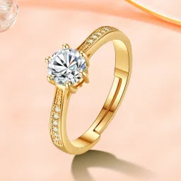 Princess Design Adjustable Ring For Women & Girls (Gold) Stainless Steel Swarovski Zirconia 24K Yellow Gold Plated Ring-image-16