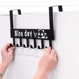 6 Hooks Hanger Over The Door Hook Hanger(Black) Hook Rail 6-43