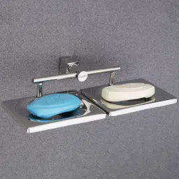 Wall Mounted Double Soap Holder | Rust-Free Square Shape Soap Dish for Bathroom 10 inch 2 Bar Towel Rod-image-56