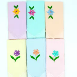 Epraiser 100% Virgin Cotton (Size:28x28cm) (Pack of 6) Embroidered Abstract Iconic Designer Ladies Handkerchief / Hanky ["Multicolor"] Handkerchief-image-29