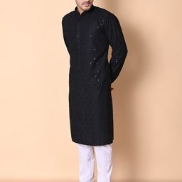 AHLAN APPARELS Geometric Embroidered Sequinned Mandarin Collar Kurta With Pyjamas image 5