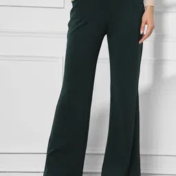 FITHUB Women Solid High-Rise Bootcut Trousers-image-29